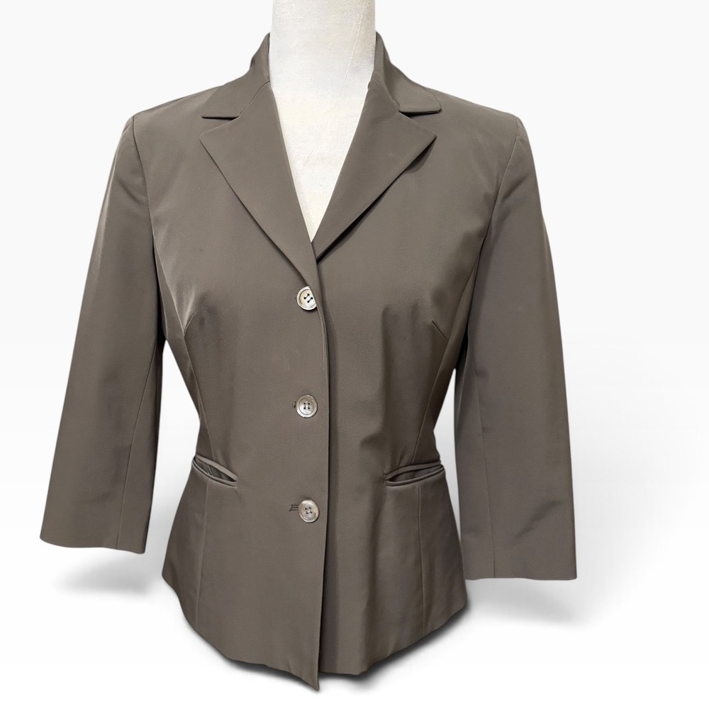 Jenne Maag Taupe Blazer 3/4 Sleeve Fitted Office Women's Size Small